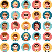A set of 25 cute male people icon set. Each icon is grouped individually.