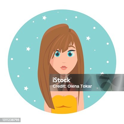 istock Avatar of a red-haired girl with long hair and big blue eyes, vector illustration in flat style. 1311238798