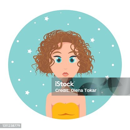 istock Avatar of a red-haired girl with short hair square haircut and big blue eyes, vector illustration in flat style. 1311238779