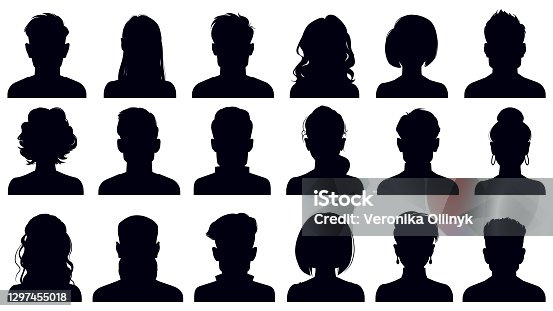 istock Avatar portrait silhouettes. Woman and man faces portraits, anonymous characters avatars. Adult people head silhouettes vector illustration set 1297455018