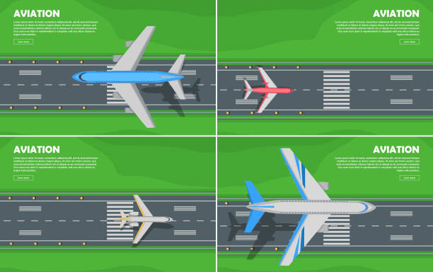 航空概念フラットスタイルウェブバナー - 滑走路点のイラスト素材／クリップアート素材／マンガ素材／アイコン素材
