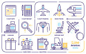 Line icon vector illustrations of aviation industry.