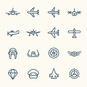 Aircraft line vector icon set