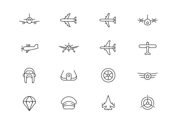 Aviation thin line vector icons. Editable stroke Airplanes line vector icon set airplane icons stock illustrations