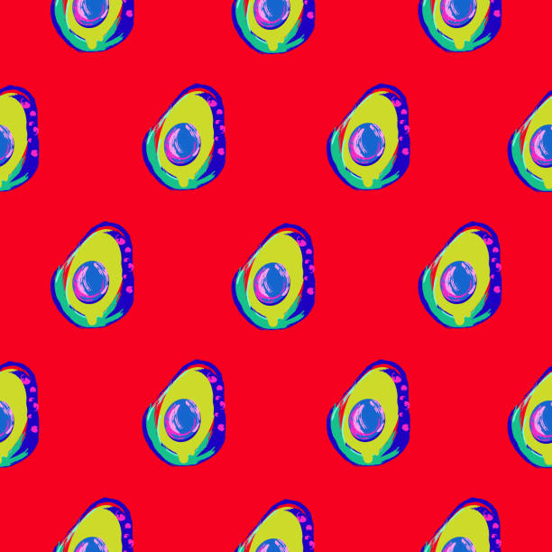 stockillustraties, clipart, cartoons en iconen met rode abstract avocado naadloze vector patroon afdrukken. - vegan keto
