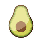Vector illustration of a cute and colorful avocado fruit. Cut out design element for social media platforms, online messaging, as a background, for healthy eating and lifestyles, keto diet, weight lose, foods and drinks, restaurants and bars, cultures and traditions, cooking recipes, and design projects in general, ideas and concepts.