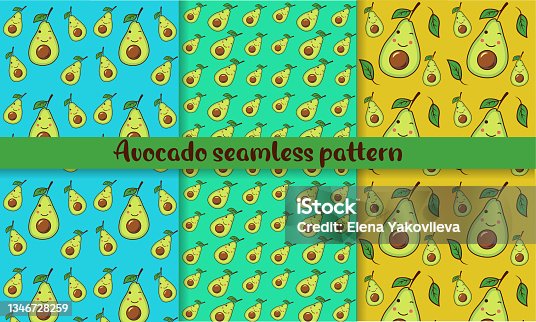 istock Avocado seamless pattern in a bright, cartoonish style. 1346728259