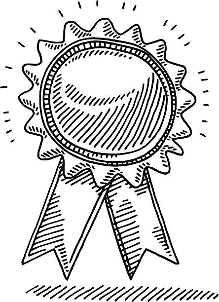 Award Ribbon Badge Drawing Hand-drawn vector drawing of an Award Ribbon Badge. Black-and-White sketch on a transparent background (.eps-file). Included files are EPS (v10) and Hi-Res JPG. award drawings stock illustrations