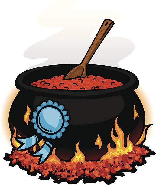 award winning chili chili pot with a blue ribbon cooking competition stock illustrations