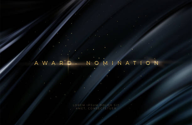 bildbanksillustrationer, clip art samt tecknat material och ikoner med tilldela nomineringsceremonin lyx svart vågig bakgrund med gyllene glitter gnistrar. bakgrund för vektor - lyx