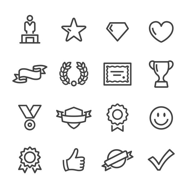 Awards and Prizes Icons - Line Series Awards, Prizes, Achievement, conceptual symbol stock illustrations