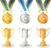 Vector illustrations of medals and trophies