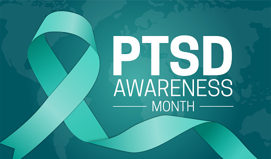 PTSD Awareness Month Background Illustration with Teal Ribbon