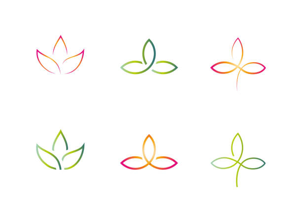 Ayurveda yoga spa purity meditation calm lotus company logo orange green bright colors vector art illustration