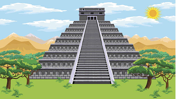 stockillustraties, clipart, cartoons en iconen met aztec pyramid - old stone stair