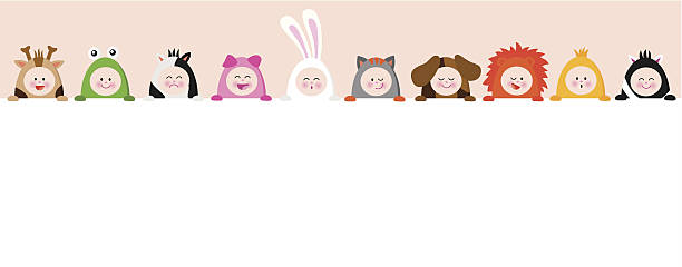 Babies with animal suits holding a sign vector art illustration