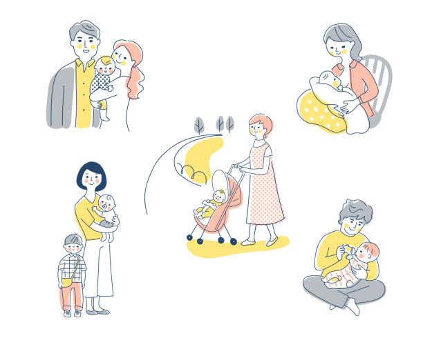 детские и семейные различные наборы сцен - baby formula stock illustrations