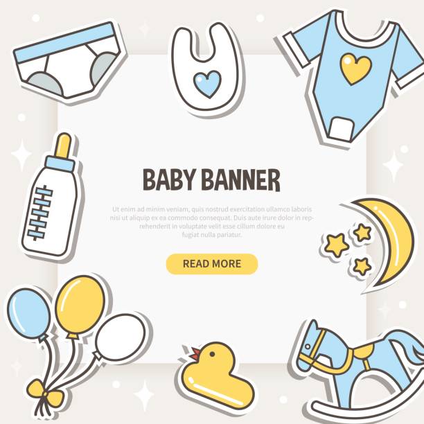 Baby banner Banner on the baby theme. Vector flat line illustration. pregnant borders stock illustrations