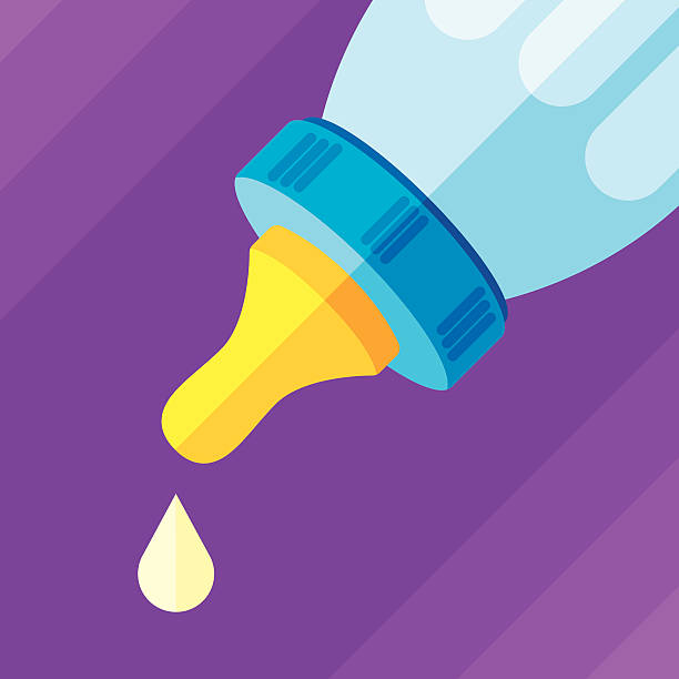 Baby Bottle Flat Vector illustration of a baby bottle with a droplet of milk in flat style. baby formula stock illustrations