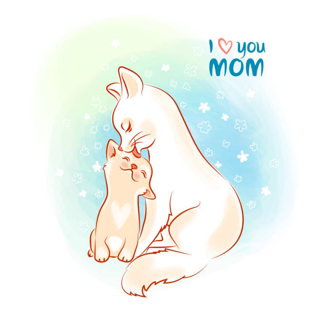 Baby cat with mom illustration with phrases in sketch style, Cute vector with funny pets, can be used for your design or print t-shirt or textile, fabric or anything else, vector illustration 10eps Baby cat with mom illustration with phrases in sketch style, Cute vector with funny pets, can be used for your design or print t-shirt or textile, fabric or anything else, vector illustration 10eps quote coloring pages stock illustrations