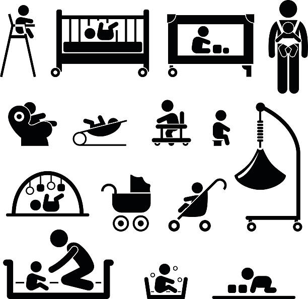 stockillustraties, clipart, cartoons en iconen met baby child newborn kid equipment pictogram - wiegman