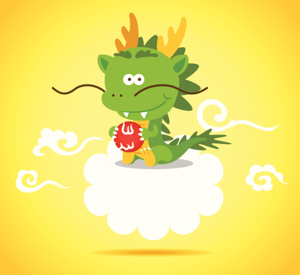 Vector illustration – Baby Chinese Dragon smiling playing ball on the cloud. vector