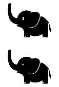 Cute baby elephant  silhouette in vector