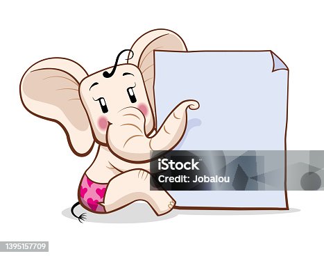 istock Baby Elephant With Empty Framed Sign 1395157709