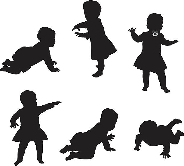 Baby Elle A vector silhouette illustration of a baby exploring her movement by crawing, walking, and standing. toddler stock illustrations