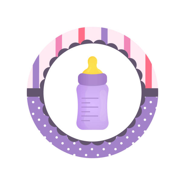 bebek şişe süt beslenme bebek formülü ile besleme. - baby formula stock illustrations
