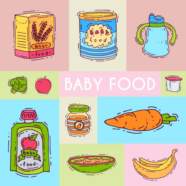 bebek maması formülü püre vektör illüstrasyon. çocuklar için beslenme. - baby formula stock illustrations