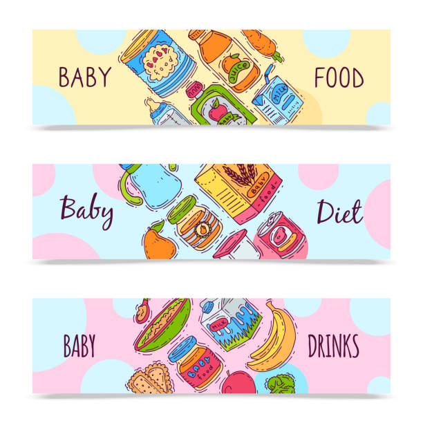 bebek formülü gıda püresi vektör illüstrasyon. tamamlayıcı besi - baby formula stock illustrations
