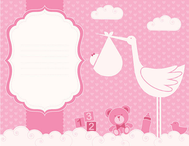 Baby Girl Birth Announcement Card (Family LIfe Series) Birth announcement card for baby girl it's a girl stock illustrations