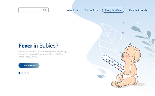 Baby Health Concept. Healthcare and Medical Web Page Design Template with Baby and Thermometer.