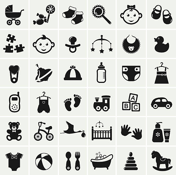 stockillustraties, clipart, cartoons en iconen met baby icons set. vector illustration. - blok speelgoed
