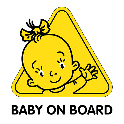 Baby in car sticker. Funny small face of girl.