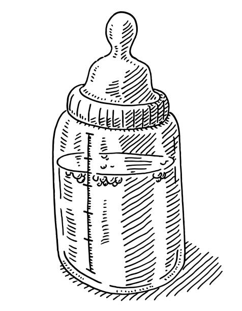 Baby Milk Bottle Drawing Hand-drawn vector drawing of a Baby Milk Bottle. Black-and-White sketch on a transparent background (.eps-file). Included files are EPS (v10) and Hi-Res JPG. baby formula stock illustrations
