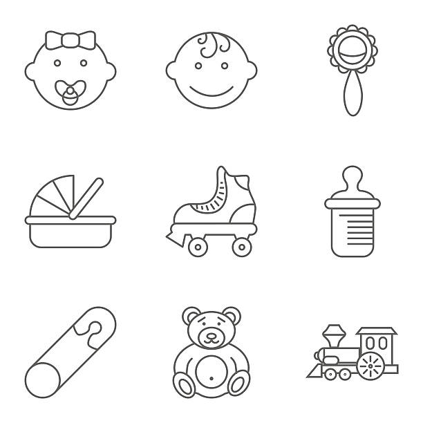 baby related flat vector icon set - teddy ray stock illustrations