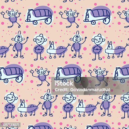 istock Baby seamless vector pattern. Cute cartoon background. 1317123071
