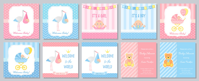 Baby Shower card design. Vector illustration. Template invitation.