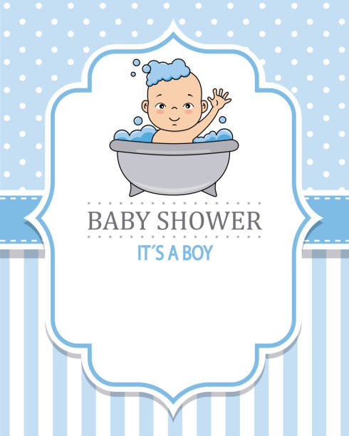 baby shower card baby shower card. Child bathing. space for text bathroom borders stock illustrations
