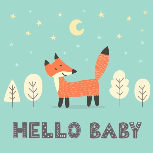 Baby shower card with a cute fox Baby shower card with a cute fox and with text Hello baby. Vector illustration baby shower stock illustrations