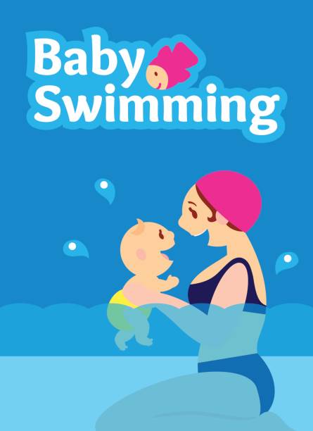 stockillustraties, clipart, cartoons en iconen met baby zwemmen illustratie - swimming baby