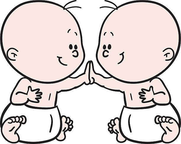 Baby twins Two little baby twins found each other twins stock illustrations
