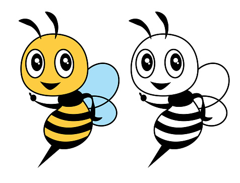 Back to school. Cartoon cute bee colouring tutorial for children. Colouring book for kid and children - Vector