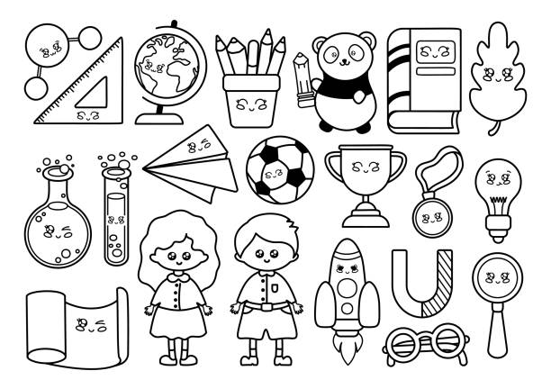illustrations, cliparts, dessins animés et icônes de retour à l’école kawaii - panda foot