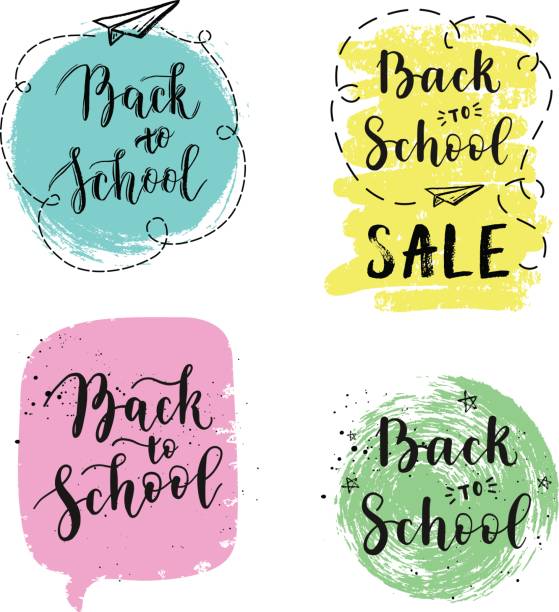 Back to school labels, greeting cards set. Vector quote with hearts, stars, airplane. Back to school labels, greeting cards set. Vector quote with hearts, stars, airplane. teacher borders stock illustrations