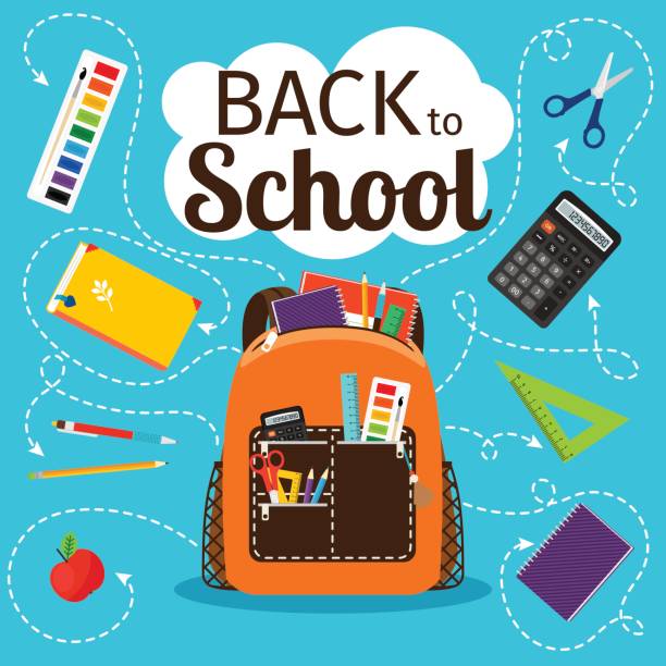 stockillustraties, clipart, cartoons en iconen met terug naar school poster met rugzak - backpack