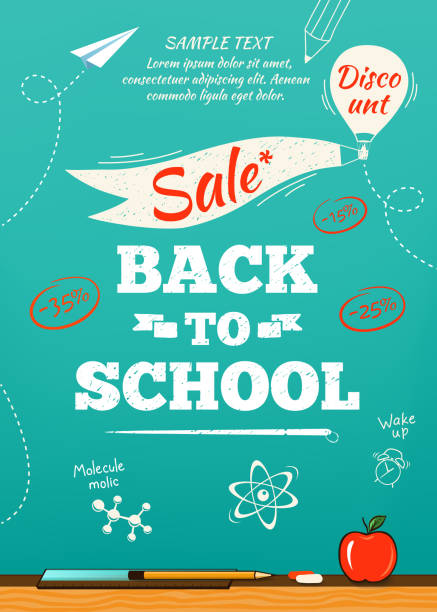 Back to school sale poster. Vector illustration Back to school sale poster. Vector illustration teacher borders stock illustrations