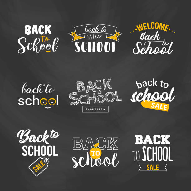 ilustrações de stock, clip art, desenhos animados e ícones de back to school sale text typography set. - back to school